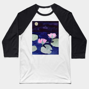 Water Lilies at Night Watercolor Art Baseball T-Shirt